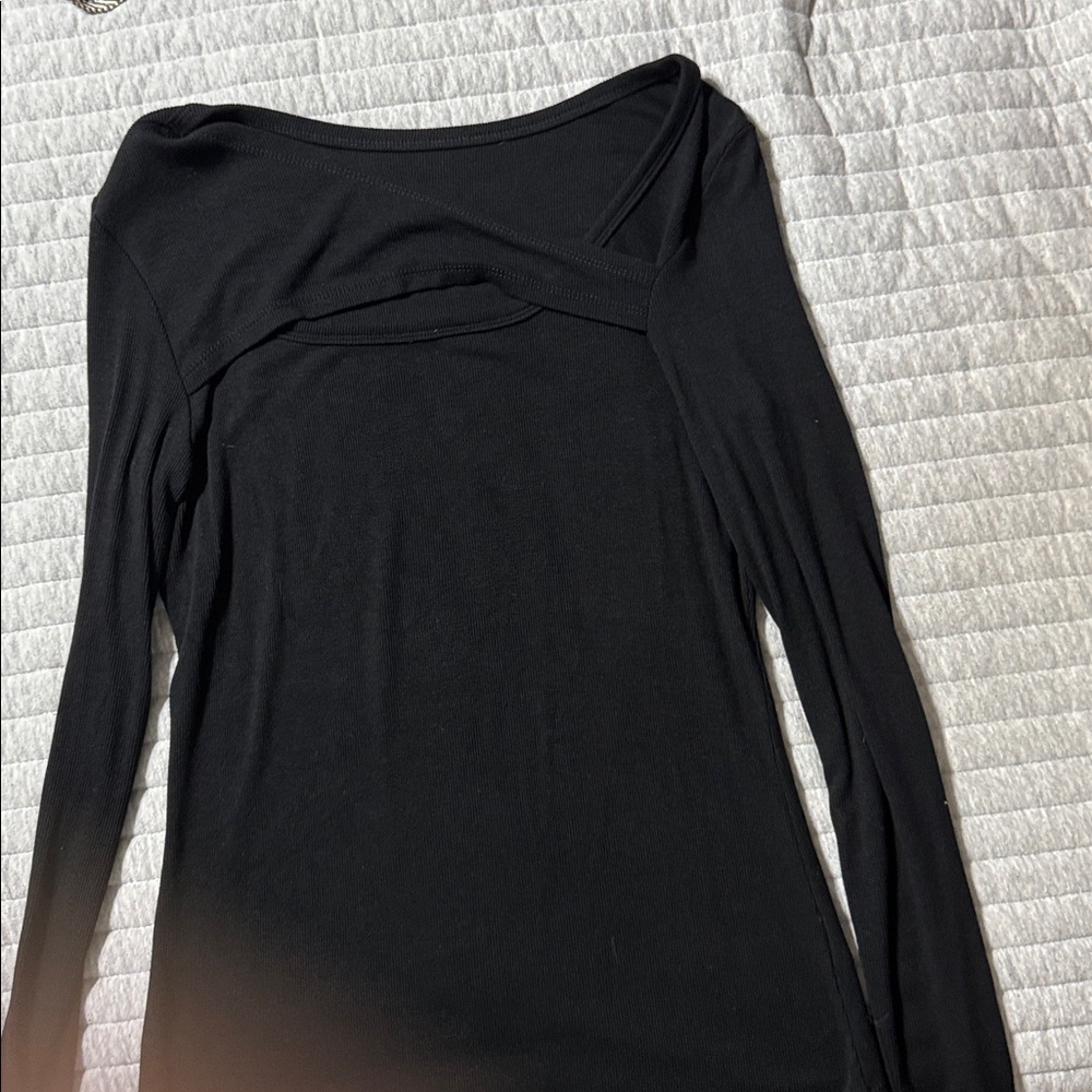 Black Long Sleeve Top with Unique Neckline
